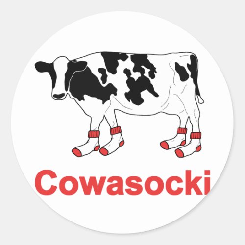 Milk Cow in Socks _ Cowasocki Cow A Socky Classic Round Sticker