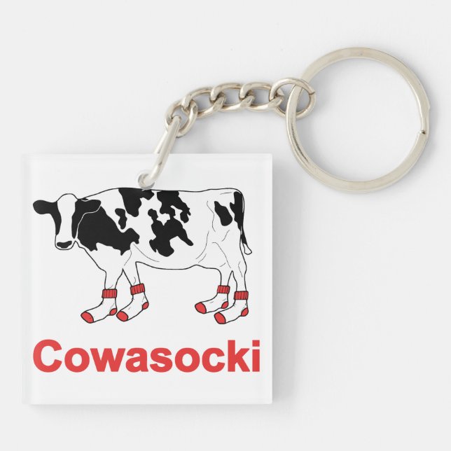 Milk Cow in Socks - Cowasocki Cow A Socky Keychain (Back)