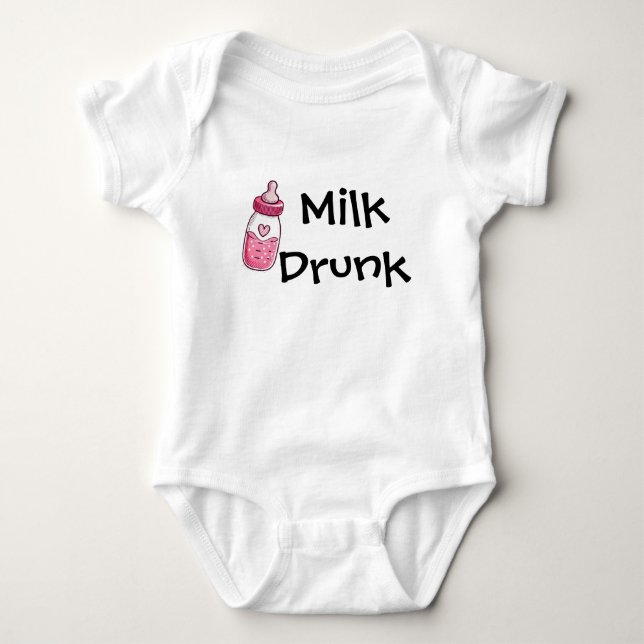 Milk Drunk Cute Baby Bottle Art Bodysuit (Front)