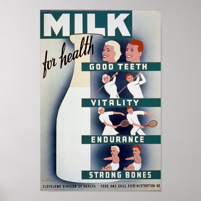 Milk - for health, good teeth, vitality, endurance poster (Front)