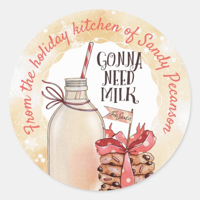 Milk homemade cookies personalized christmas classic round sticker (Front)