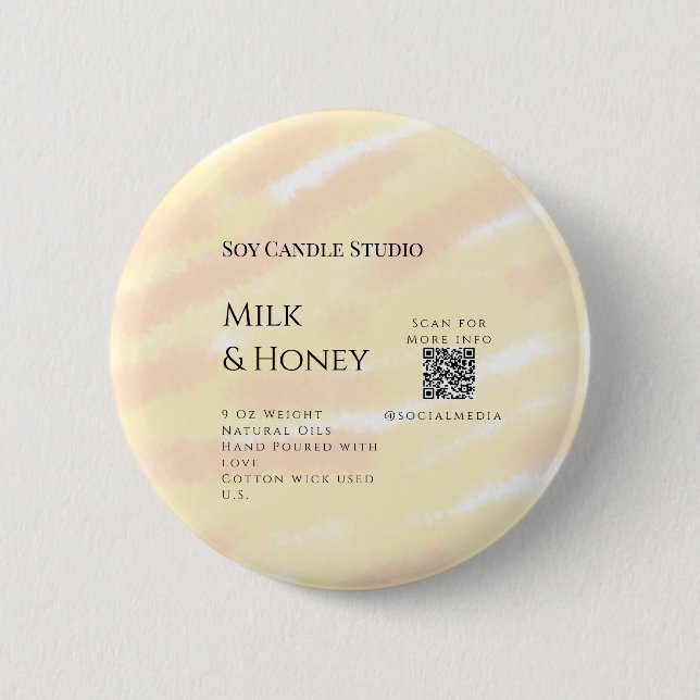 Milk honey soy candle business add q r code tex button (Front)