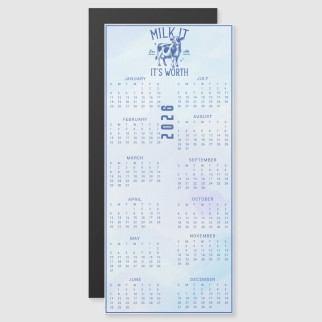 Milk It For All It's Worth 2026 Blue Calendar (Front/Back)