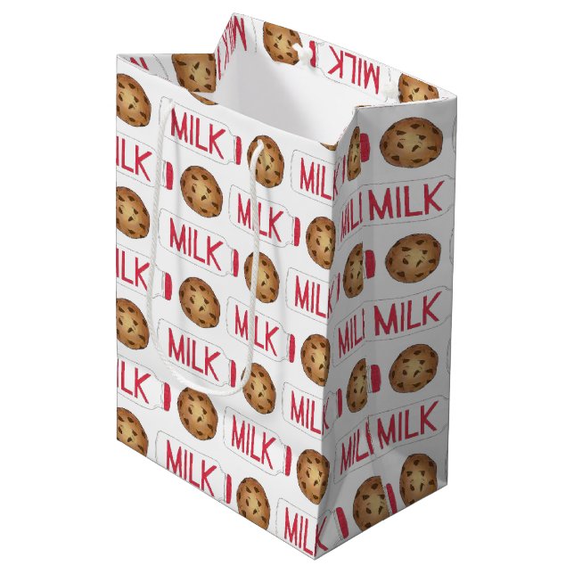 Milk Jug Chocolate Chip Cookies Snack Food Foodie Medium Gift Bag (Front Angled)