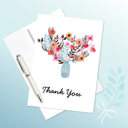 Milk Jug Watercolor Flowers Thank You Card
