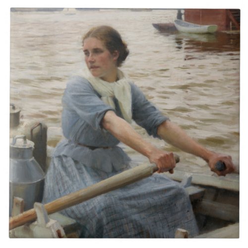 Milk Maid on a Rowing Boat by Albert Edelfelt Ceramic Tile