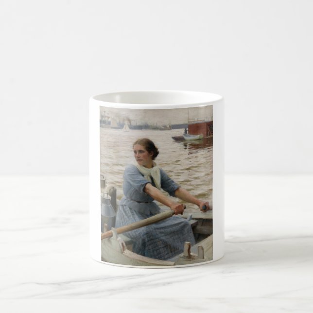 Milk Maid on a Rowing Boat (by Albert Edelfelt) Coffee Mug (Center)