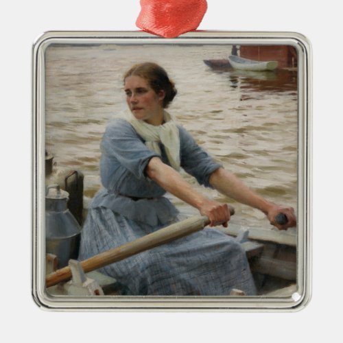 Milk Maid on a Rowing Boat by Albert Edelfelt Metal Ornament