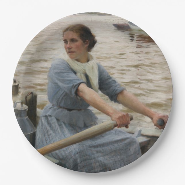 Milk Maid on a Rowing Boat (by Albert Edelfelt) Paper Plates (Front)