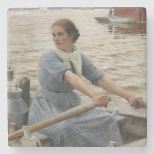 Milk Maid on a Rowing Boat by Albert Edelfelt Stone Coaster