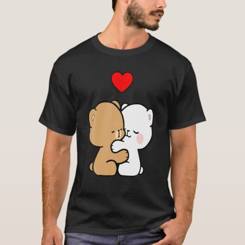 Milk Mocha Bear Two Hearts Beat As One Valentines T_Shirt