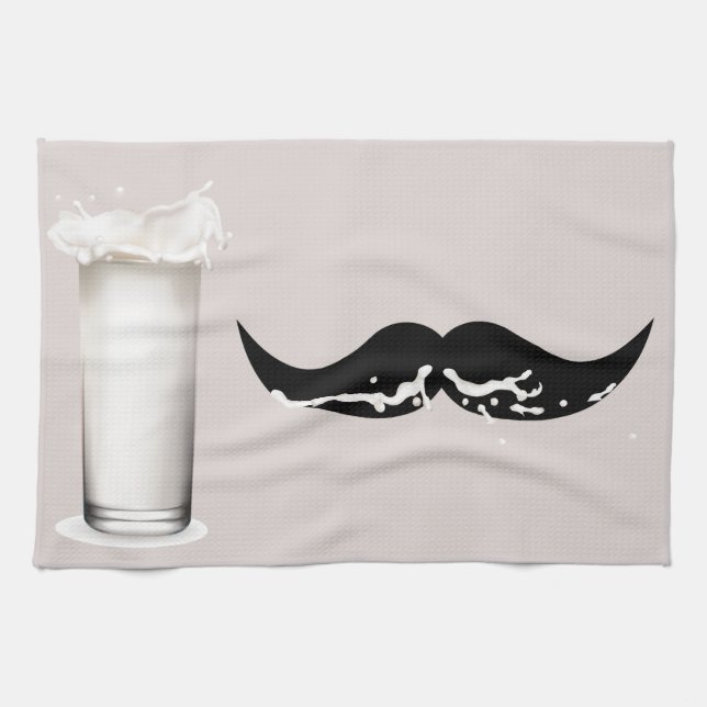 Milk Mustache Creme Kitchen Towel (Horizontal)
