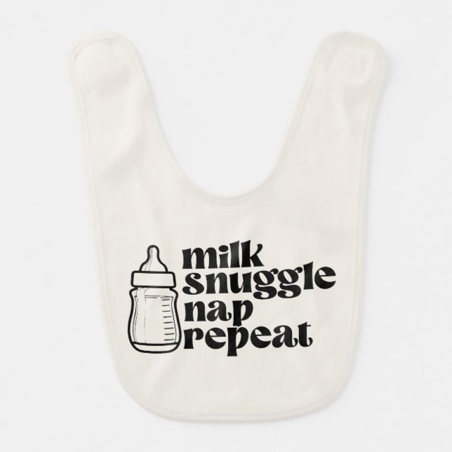 Milk Snuggle Nap Repeat Baby Bib (Front)