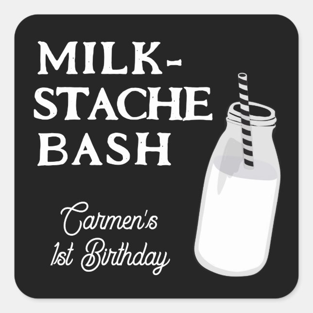 Milk Stache Bash Cookie First Birthday Square Sticker (Front)