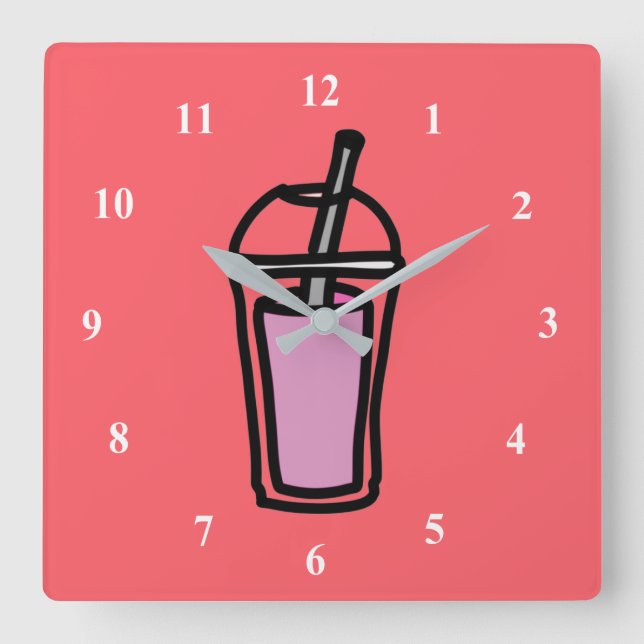 Milk tea Bubble Tea teen girl pink Square Wall Clock (Front)