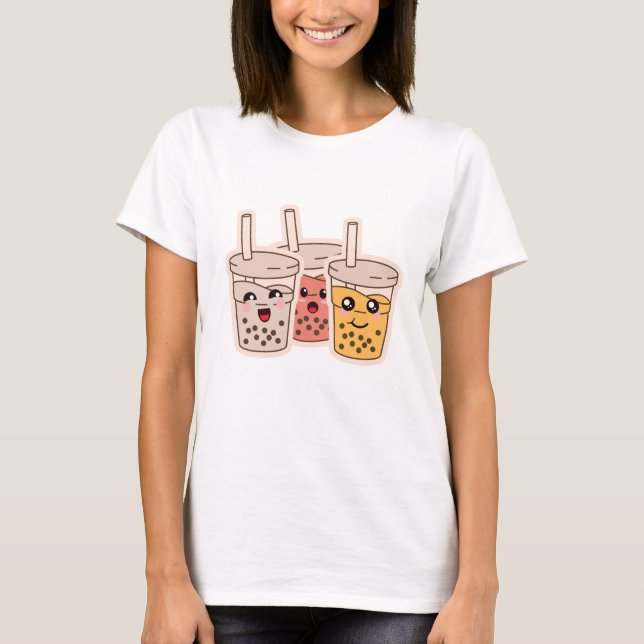 Milk Tea Bursting Popping Bubble Boba Anime T-Shirt (Front)