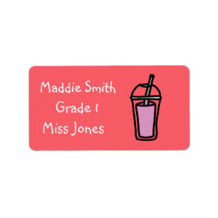 Milk Tea pink bubble tea Label