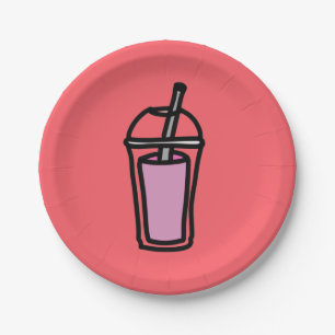 Milk Tea pink bubble tea Paper Plates