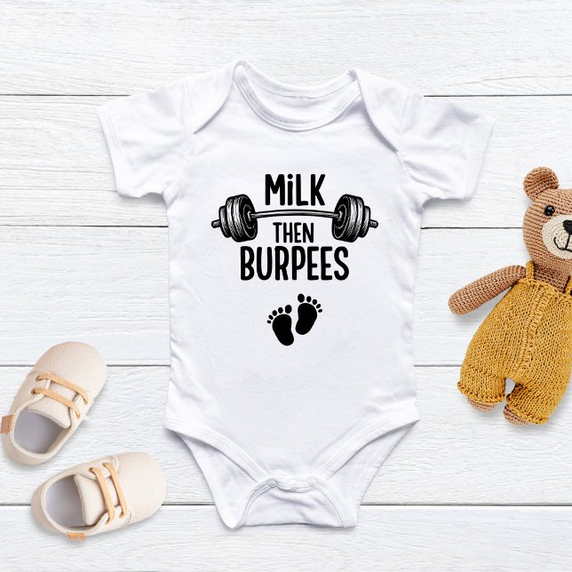 Milk then Burpees, Funny Baby, CrossFit Baby Baby Bodysuit (Creator Uploaded)