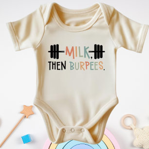 Milk Then Burpees Funny Fitness Gym Baby Bodysuit
