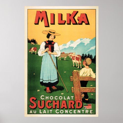 MILKA CHOCOLAT SUCHARD Swiss Milk Chocolate Advert Poster