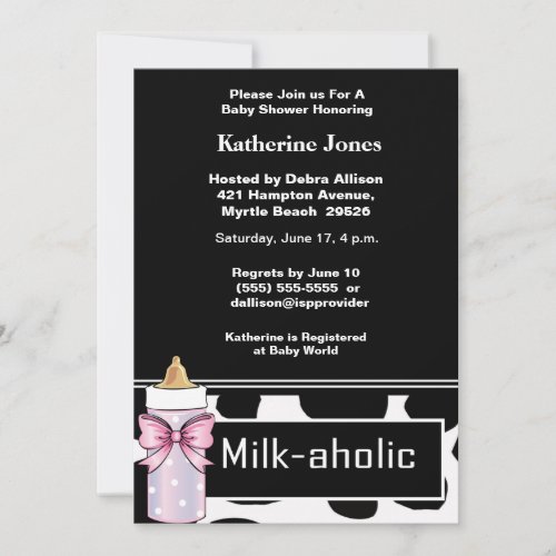 Milkaholic Baby Girl Shower Invitation
