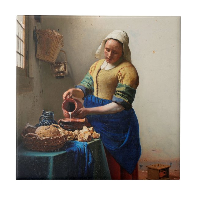 Milkmaid Kitchen Maid by Johannes Vermeer Ceramic Tile (Front)