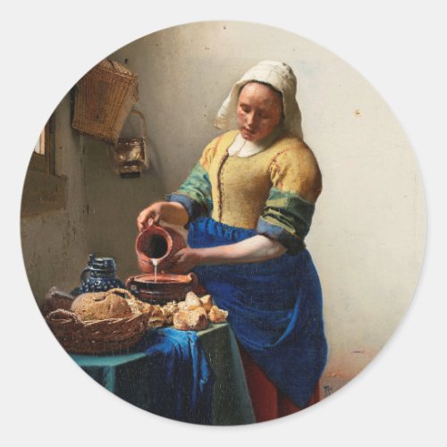 Milkmaid Kitchen Maid by Johannes Vermeer Classic Round Sticker