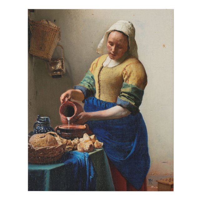 Milkmaid Kitchen Maid by Johannes Vermeer Faux Canvas Print (Front)