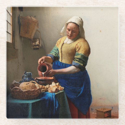 Milkmaid Kitchen Maid by Johannes Vermeer  Glass Coaster