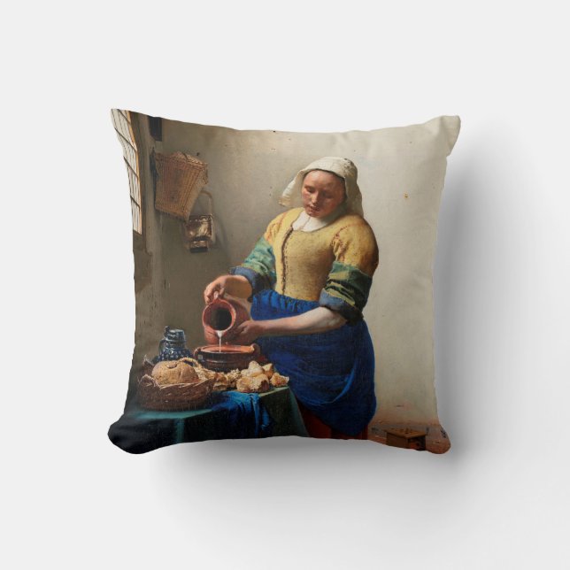 Milkmaid Kitchen Maid by Johannes Vermeer Throw Pillow (Front)
