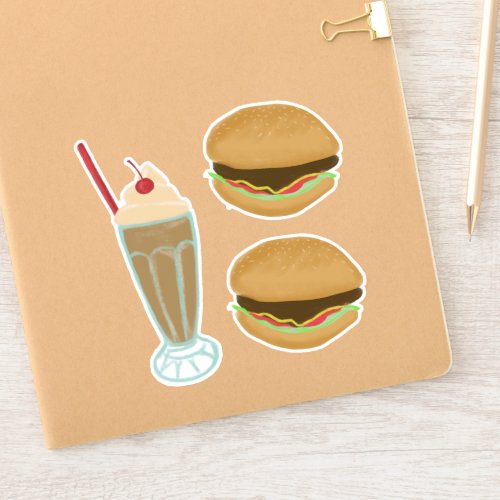 Milkshake and 2 Hamburger Drawing Art Sticker