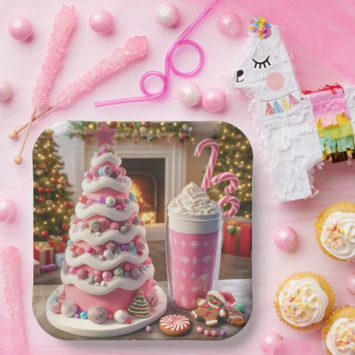 Milkshake and Christmas cookies Paper Plates