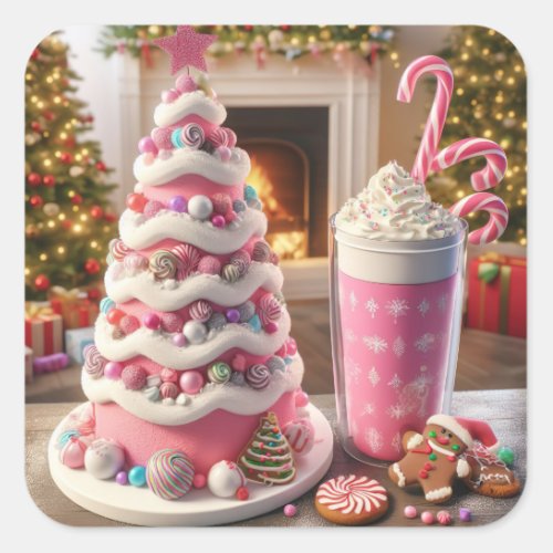 Milkshake and Christmas cookies Square Sticker