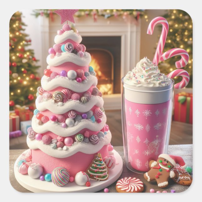 Milkshake and Christmas cookies Square Sticker (Front)