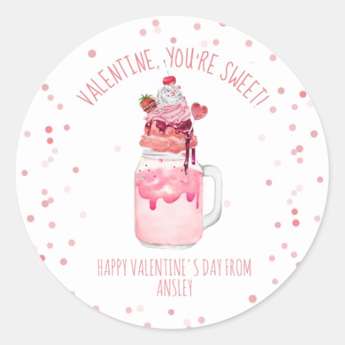 Milkshake Candy Classroom Valentine Photo Classic Round Sticker