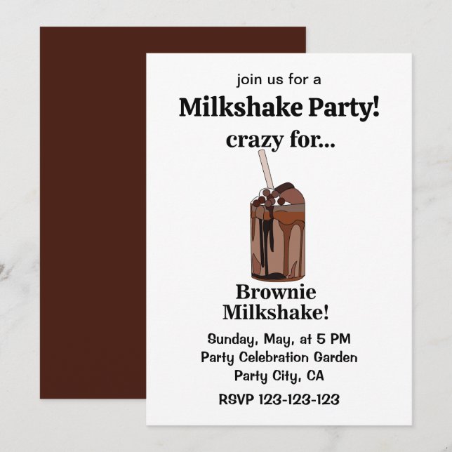Milkshake Crazy For Brownie Milkshake Party Invitation (Front/Back)