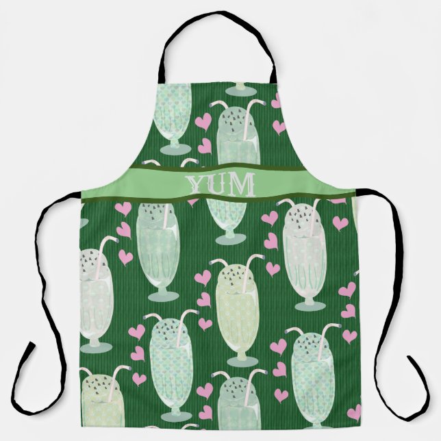 Milkshake Fun Mint Cartoon Retro Pattern Cute Fun Apron (Front)
