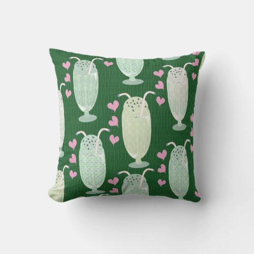 Milkshake Fun Mint Cartoon Retro Pattern Cute Fun Throw Pillow