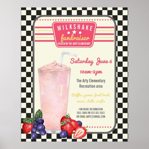 milkshake fundraiser diner menu Flyer  poster
