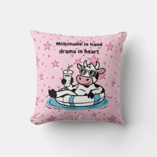 Milkshake in Hand, Drama in Heart Cool Cow Decor Throw Pillow