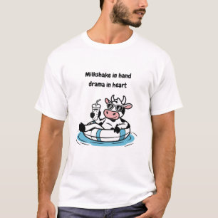 Milkshake in Hand, Drama in Heart   Cool Cow Graph T-Shirt