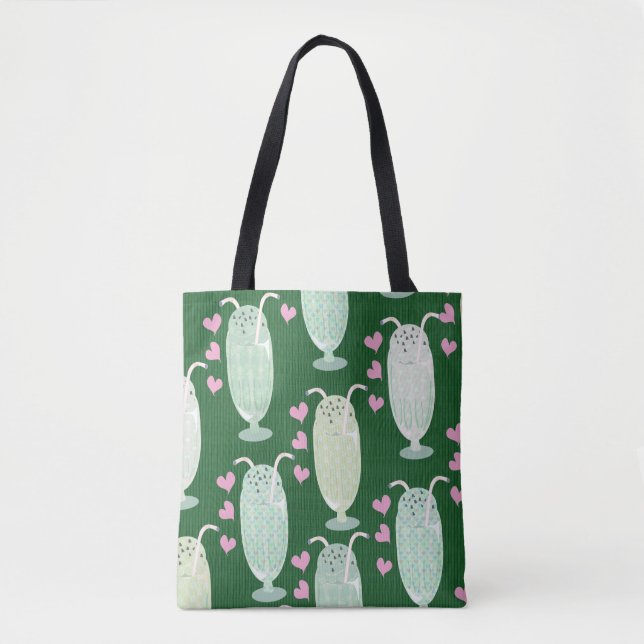 Milkshake Madness Green Mint Cute Art Design Tote Bag (Front)