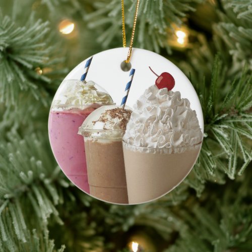 Milkshake Strawberry Chocolate Ice Cream Treat Ceramic Ornament