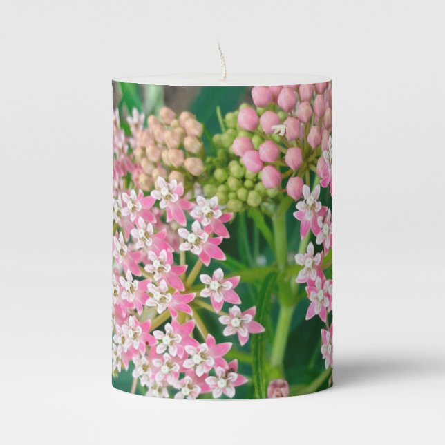Milkweed aka Asclepias Summer Blooms  Pillar Candle (Front)