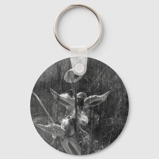 Milkweed Black and White Grunge Keychain (Front)
