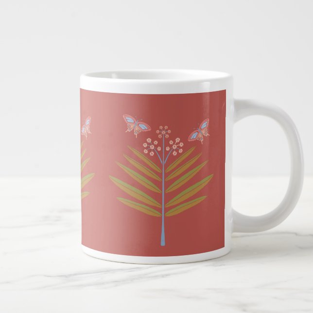 Milkweed & Butterflies 20os, Pink, Coral, Green Giant Coffee Mug (Right)