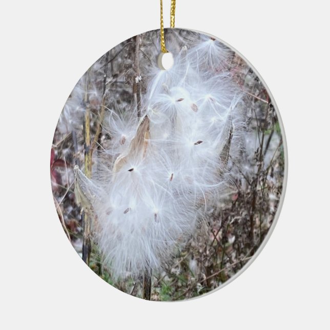 Milkweed Seeds and Silk Ceramic Ornament (Left)