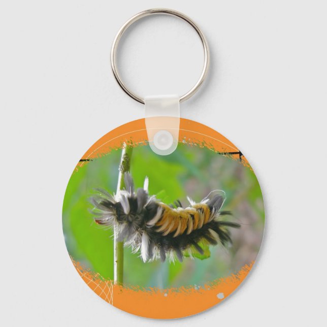 Milkweed Tussock Moth Caterpillar Orange Items Keychain (Front)