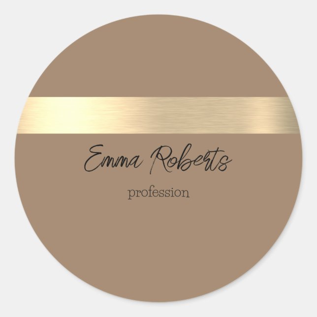 Milky Coffee Brown Gold Foil Rustic Faux  Classic Round Sticker (Front)